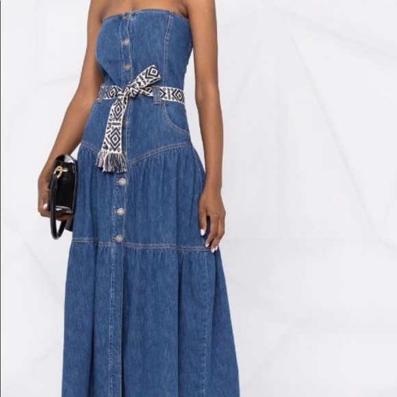 Pinko | Dresses | Pinko Buttoned Denim Strapless Midi Dress Nwt | Poshmark